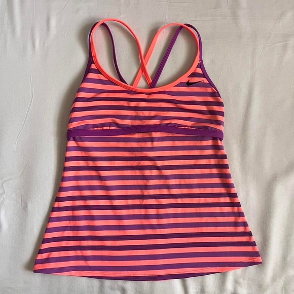 Nike Tops - Y2k Nike Striped Workout Top Womens Sz S Crossover Pink/Purple pilates running
